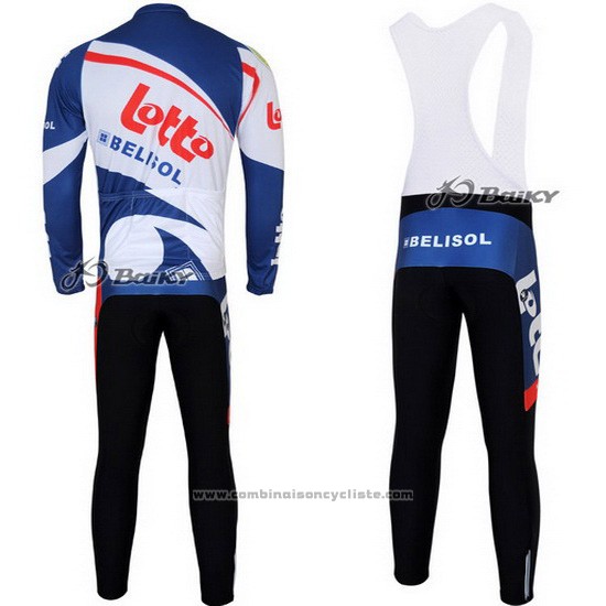 2012 Maillot Cyclisme Lotto Belisol Blanc et Bleu Manches Longues et Cuissard